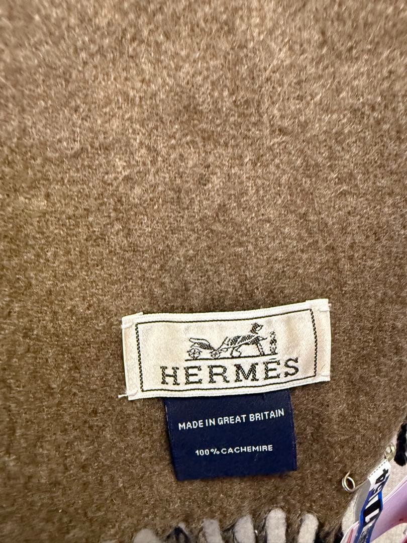 HERMES カシミヤ マフラー ブラウン ネイビー