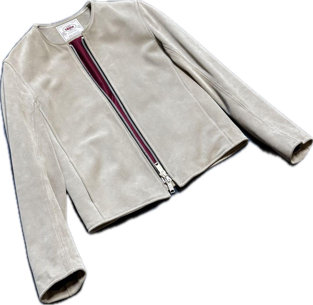 JAMESGROSEベージュ スエードレザー シングルライダースジャケット 38