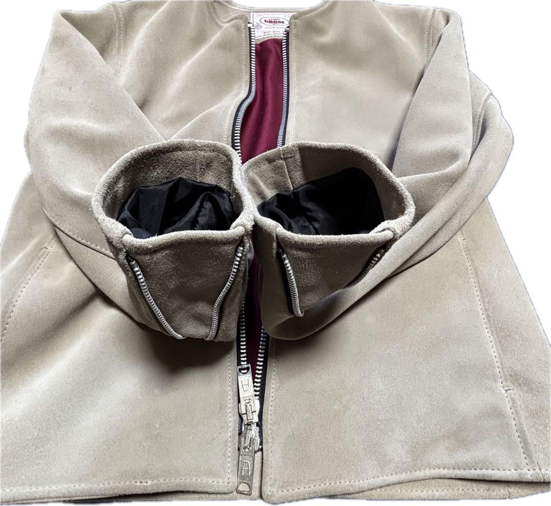 JAMESGROSEベージュ スエードレザー シングルライダースジャケット 38