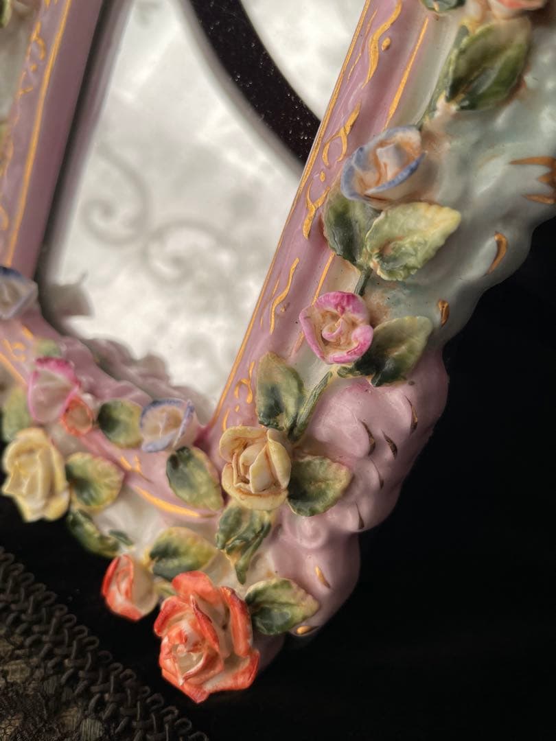 マイセン陶花と天使のミラー