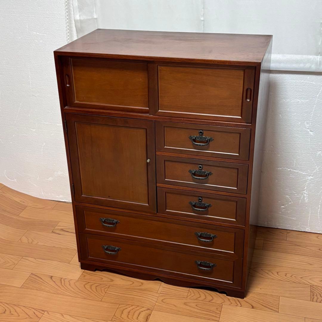 和風　箪笥　昭和レトロ　飾り棚　アンティーク　木製タンス　収納　引き出し