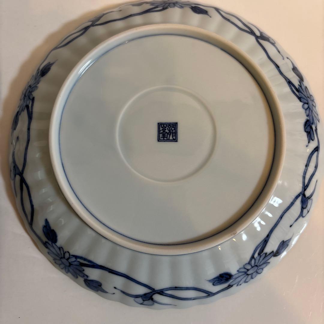 龍峯窯 祥瑞花丸紋 金彩古伊万里 菊割 輪花 中皿 大皿(22㎝)4枚