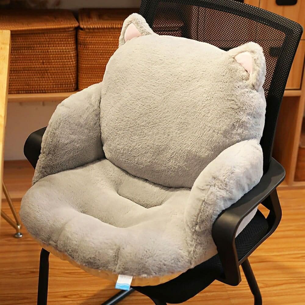２個セット 猫のチェアクッション☆　椅子 クッション 座椅子 猫 グレー