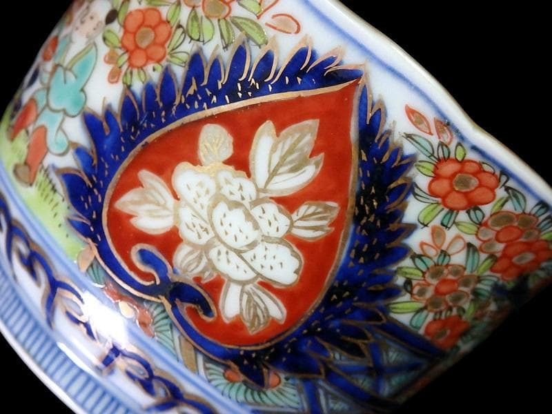 古伊万里　金襴手　花に唐子の図　向付　５客　AS-DCe