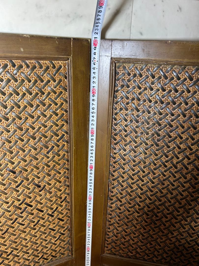 木製 衝立 パーテーション 3連 編み込みデザイン 和風　昭和レトロ　ついたて