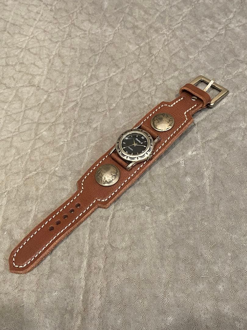 レザー腕時計　メンズ（Mサイズ）　ブラウン　ブレスレットウォッチ　文字盤ブラック