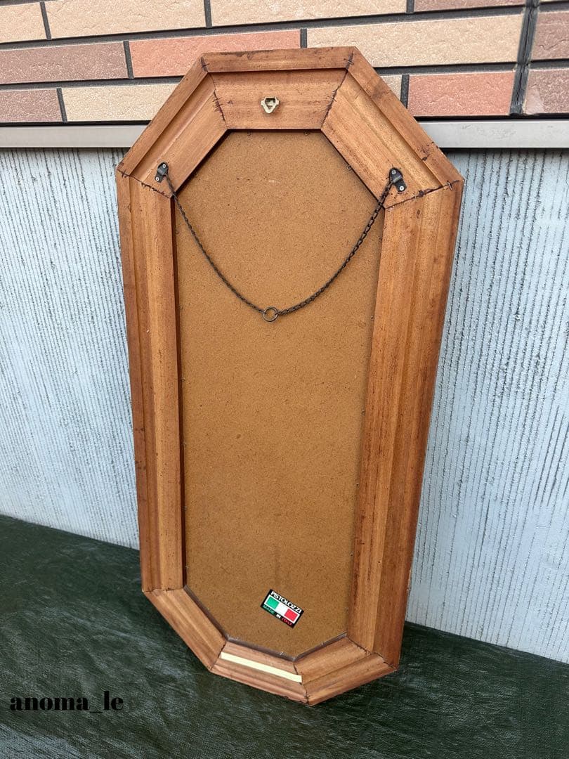 6001【ウォールミラー】イタリア　木製　彫刻　ベベル鏡　アンティークヴィンテー