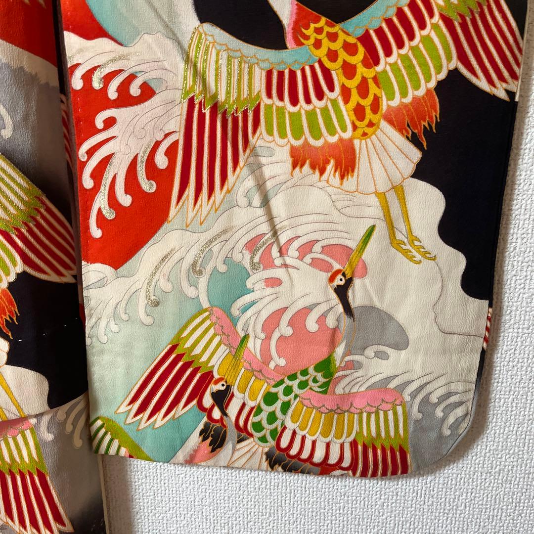 七五三　7歳　正絹　アンティーク　カラフル　鶴　フルセット　レトロ　着物セット