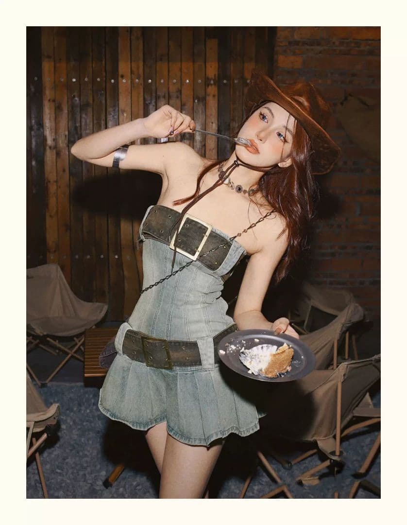 おしゃれデニムチューブトップスカート☆ワンショルダーで女子会コーデにぴったり