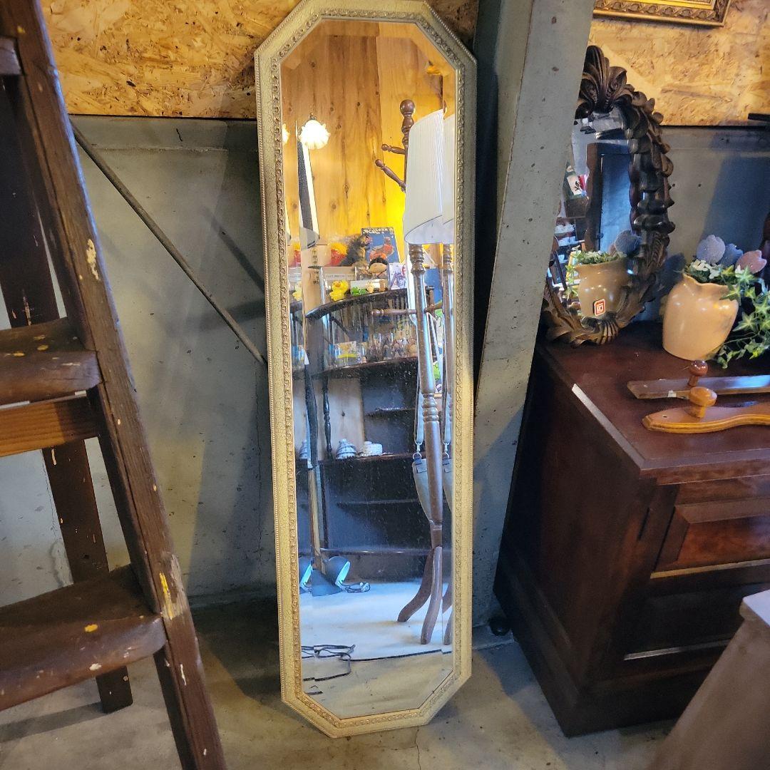 珍しい　イタリアンアンティーク 壁掛けミラー 姿見 ホワイト