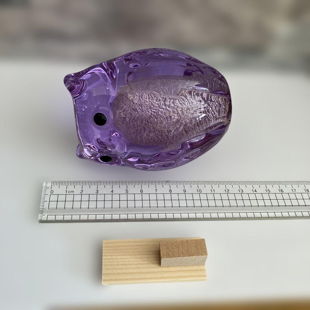 津軽びいどろ　梟　フクロウ　紫苑　パープル　鳥　ガラス置物　クリスタル　オブジェ
