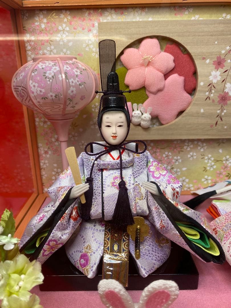 東京久月　雛人形ガラスケースうさぎ三人官女・間口約４３×奥行約３０×高さ約３０㎝