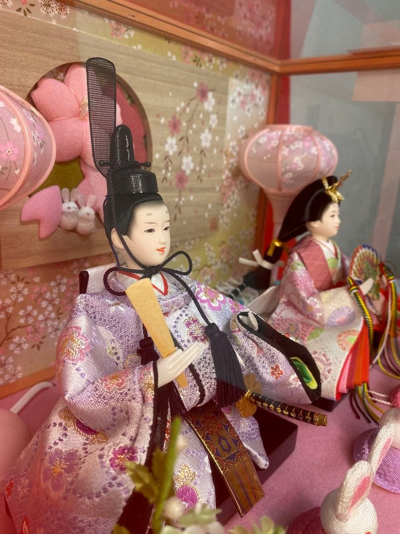 東京久月　雛人形ガラスケースうさぎ三人官女・間口約４３×奥行約３０×高さ約３０㎝