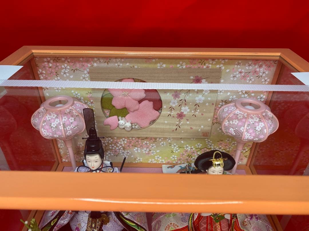 東京久月　雛人形ガラスケースうさぎ三人官女・間口約４３×奥行約３０×高さ約３０㎝