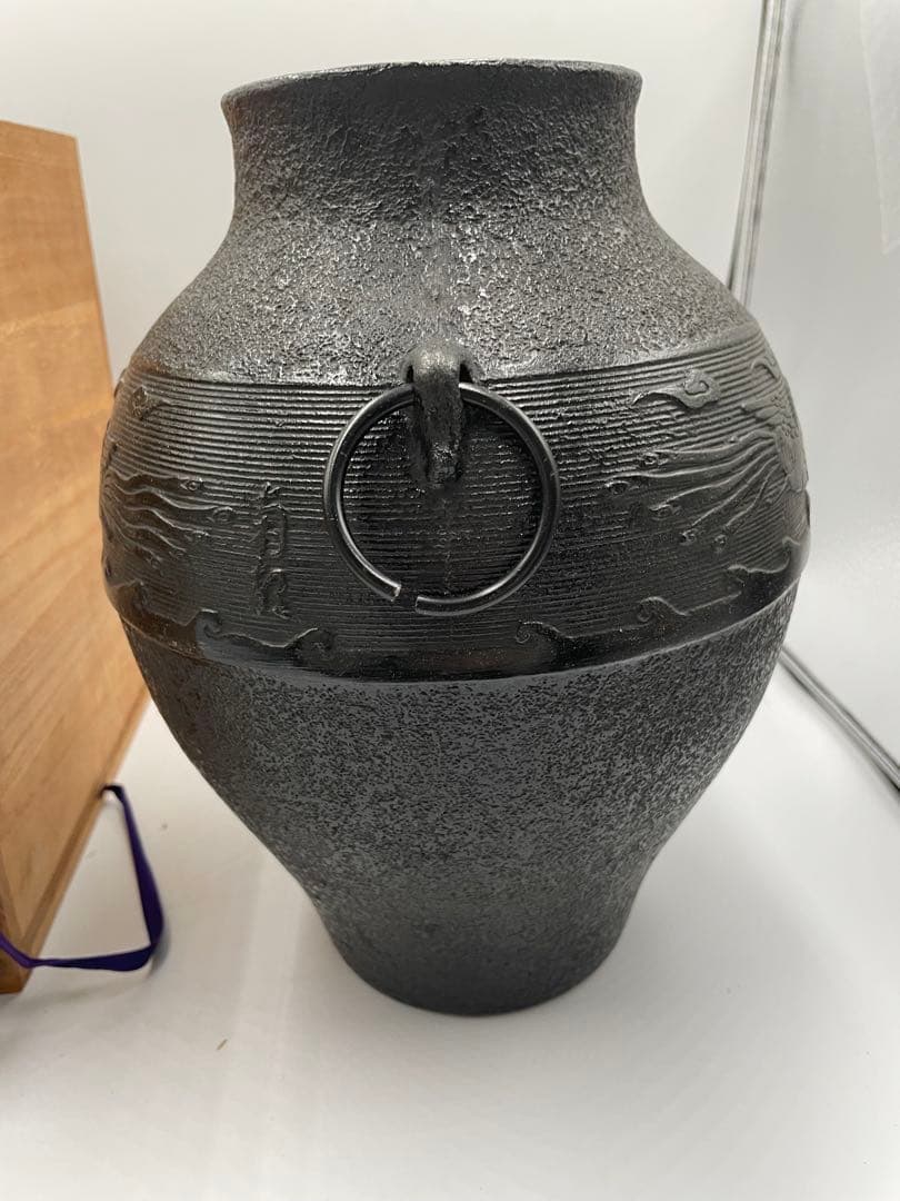 山形鋳物 佐藤徳秀作 鳳凰文 鋳鉄製花瓶 共箱付