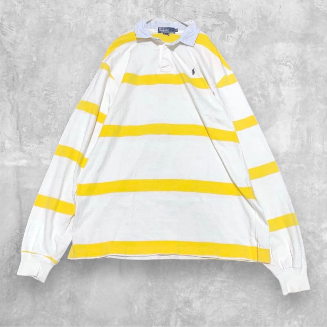 ポロラルフローレン ボーダー柄ラガーシャツ イエロー ポニー刺繍 XL