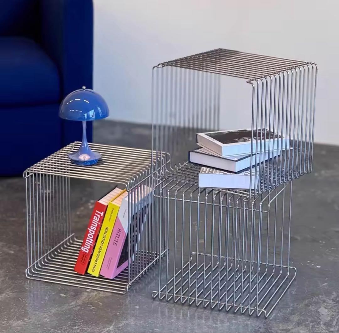 ワイヤー シェルフ 収納 ラック サイドテーブル ディスプレイ シルバー 金属