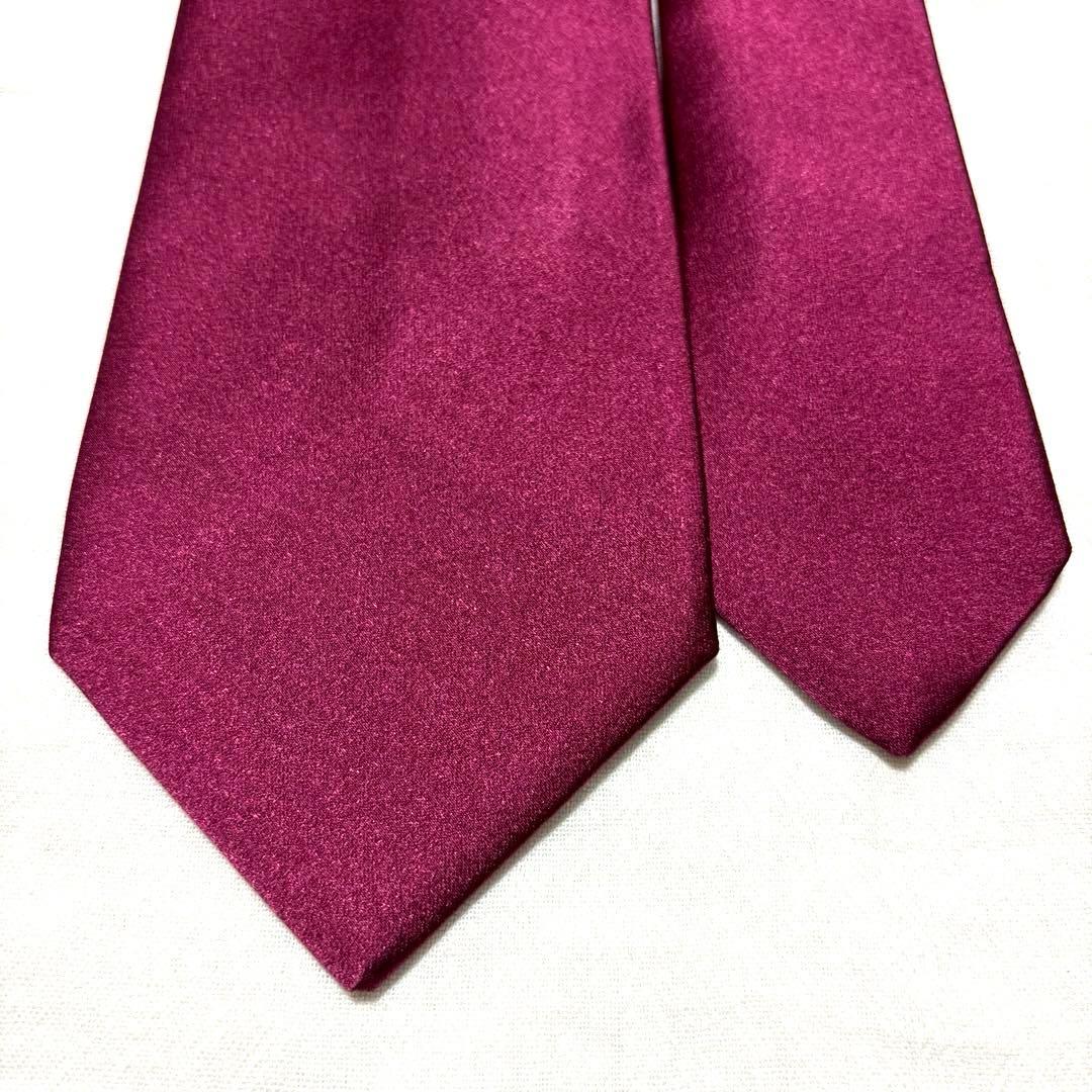 ルイジボレッリ　ネクタイ　無地ソリッド　ワインレッド　シルクサテン　美品