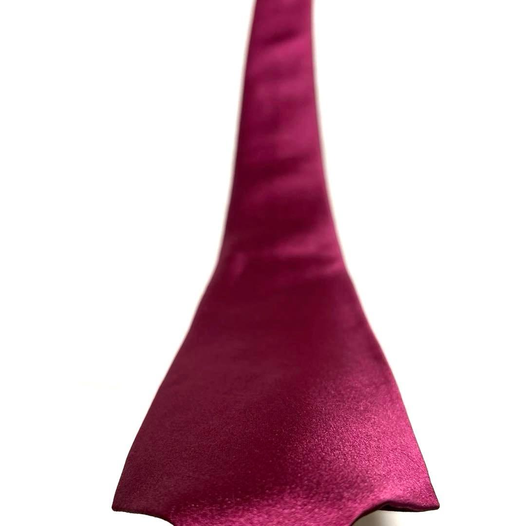 ルイジボレッリ　ネクタイ　無地ソリッド　ワインレッド　シルクサテン　美品