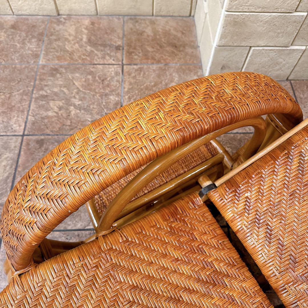 カズ　ラタンリクライニングチェア オットマン付き 籐家具 1人掛けソファー