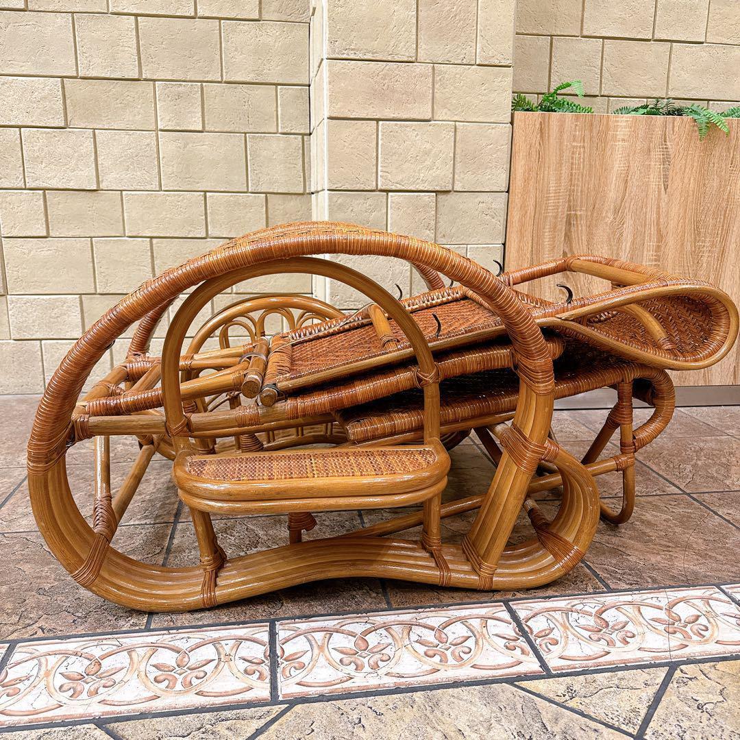 カズ　ラタンリクライニングチェア オットマン付き 籐家具 1人掛けソファー