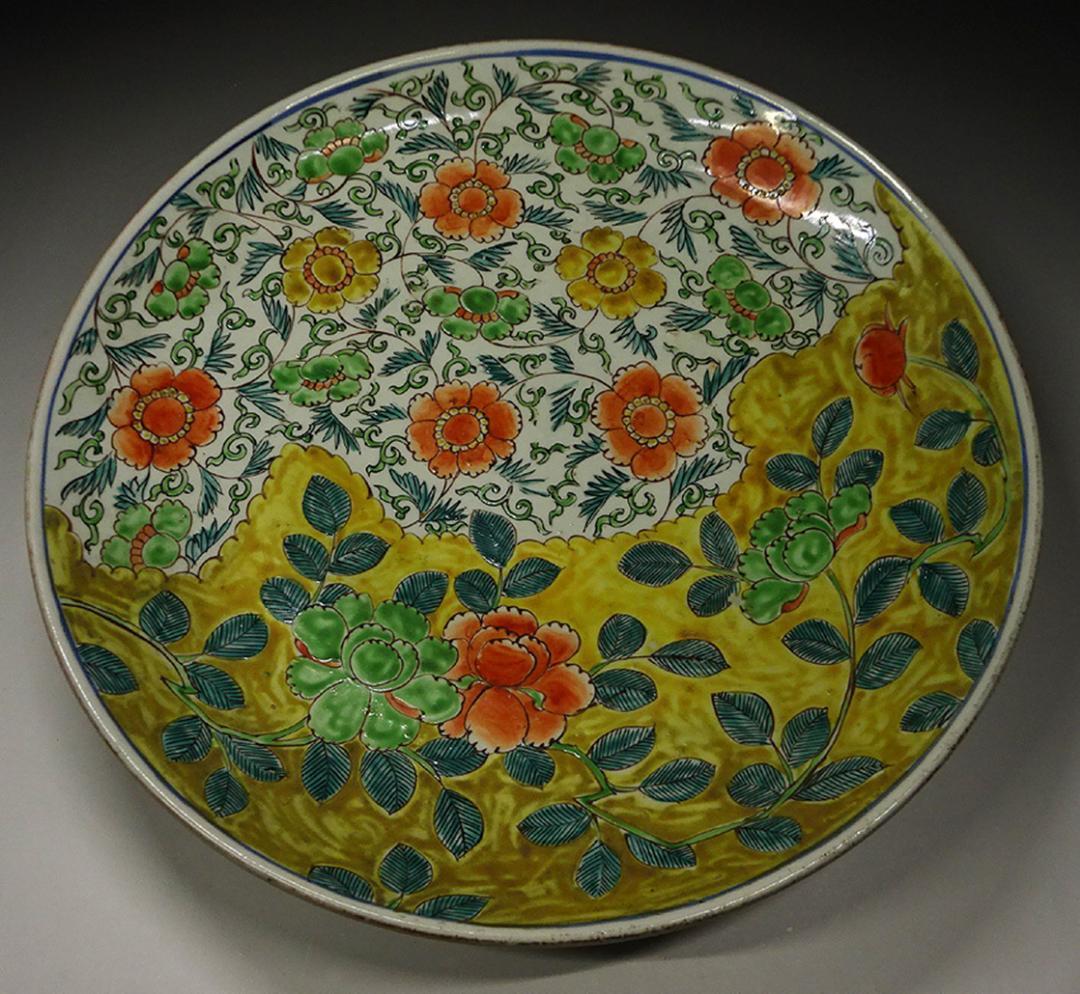 時代物 色絵草花紋 大皿 径約37.5cm 太明成化年製 初期古伊万里 有田焼