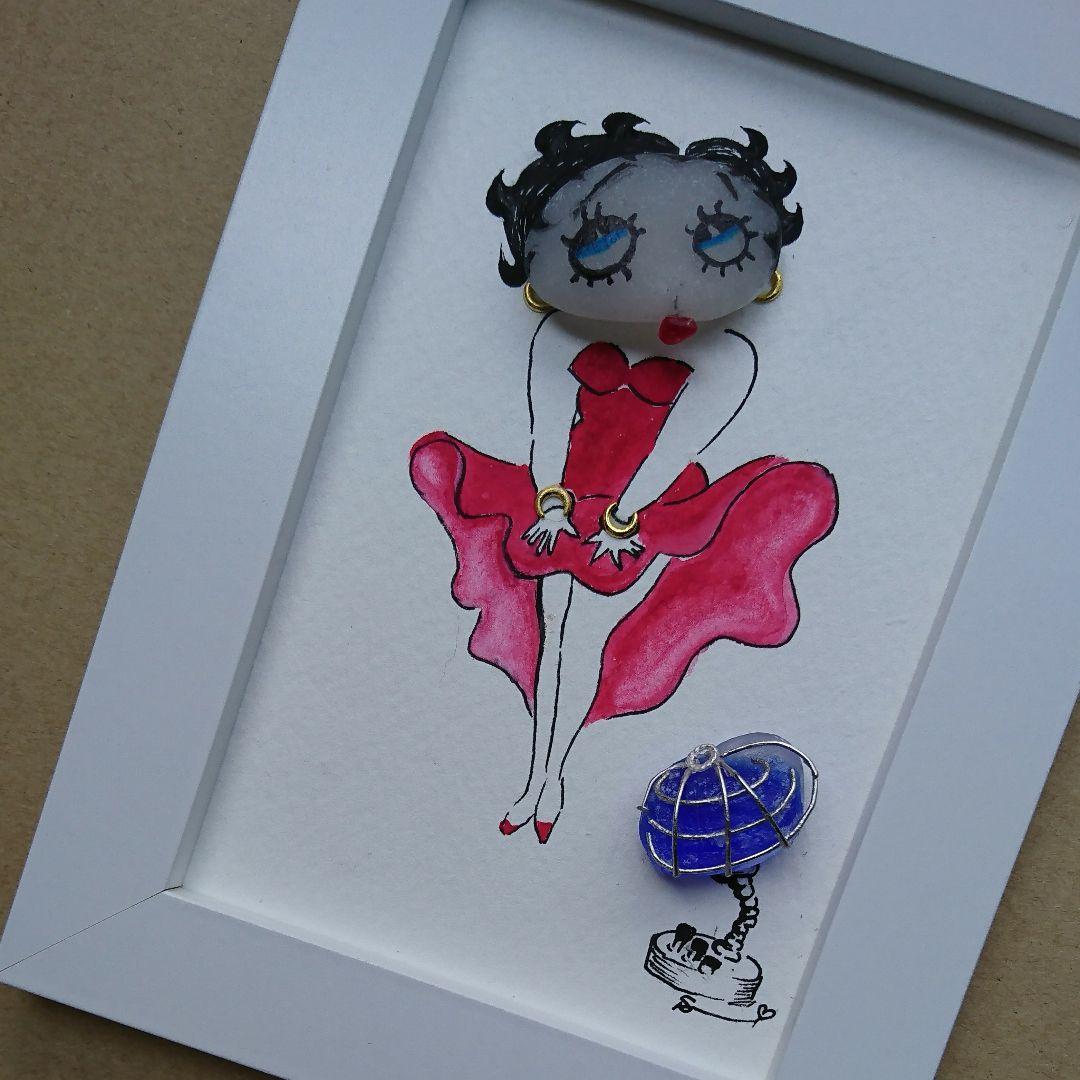 【専用】シーグラスアート<アメリカンな女の子>レア 置物 一点物 スター