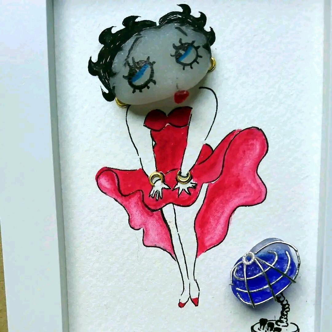 【専用】シーグラスアート<アメリカンな女の子>レア 置物 一点物 スター