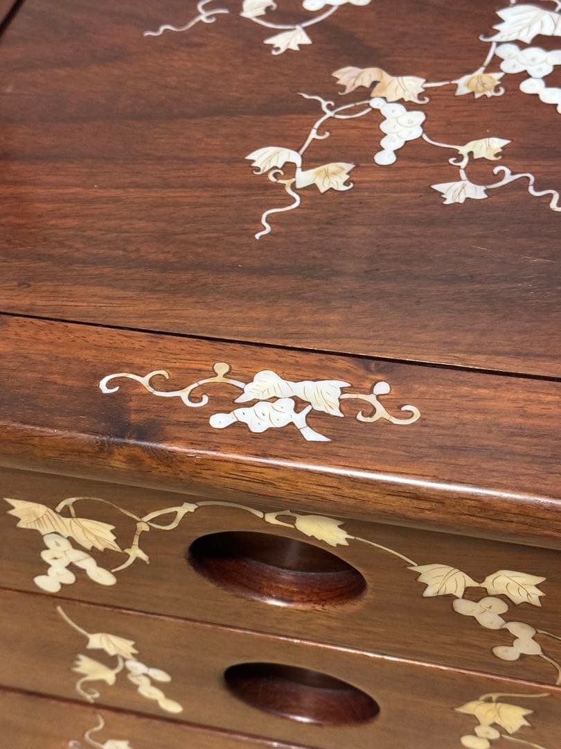 花梨　螺鈿家具　唐木　小引き出し　三段　アンティーク　ヴィンテージ