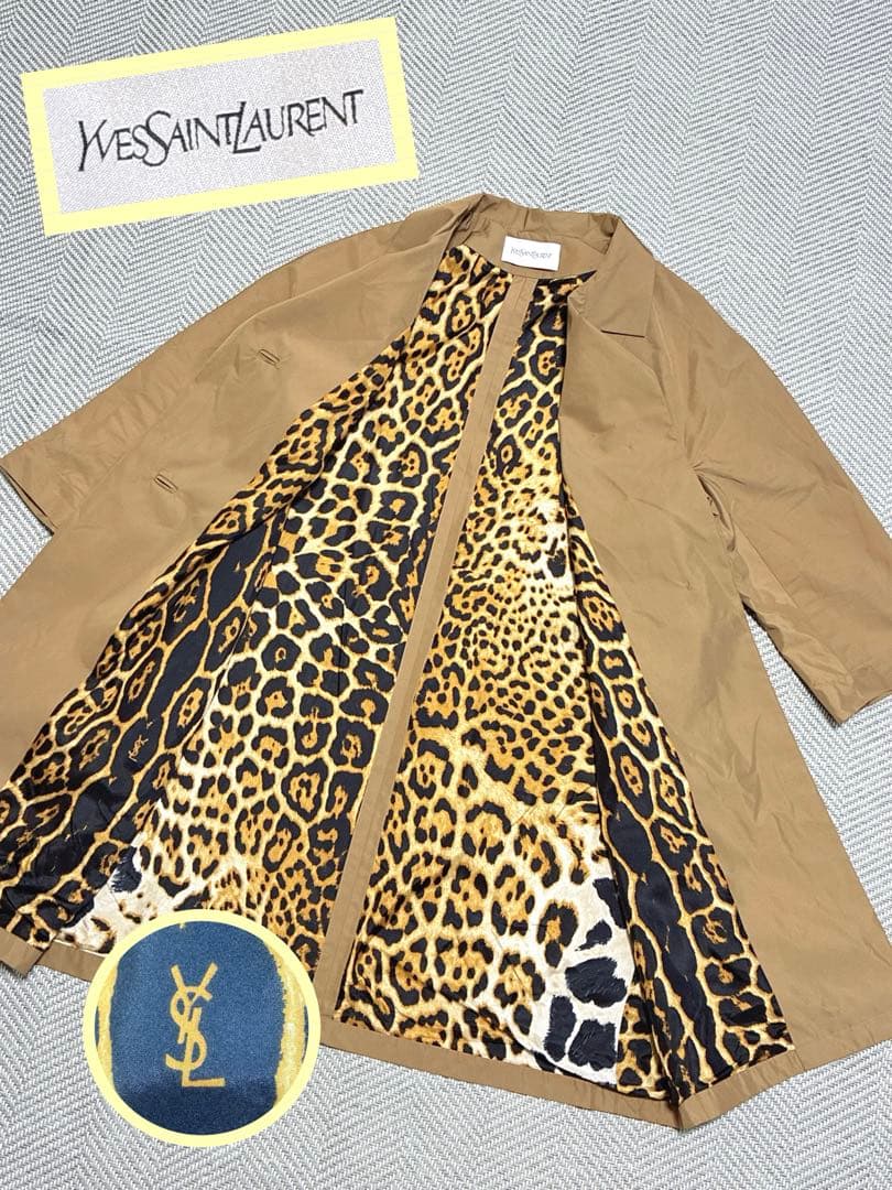 未使用品級 YSL フランス製 トレンチコート ブラウン 七分丈