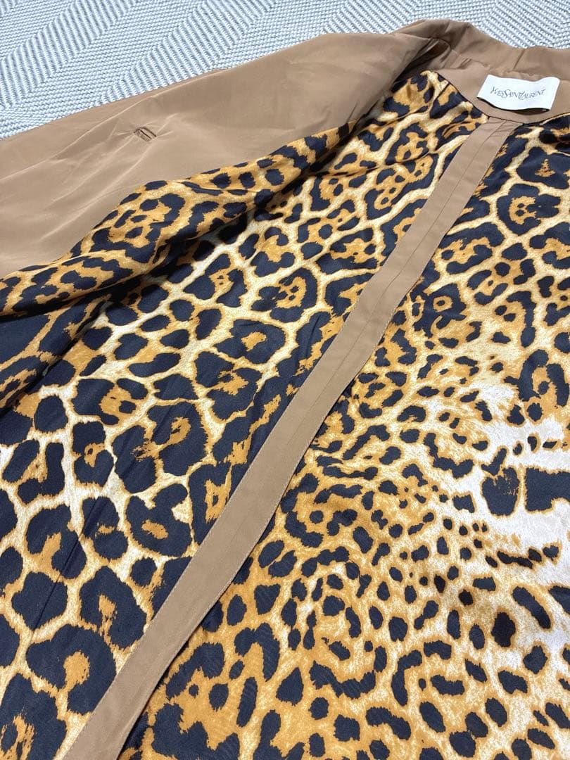 未使用品級 YSL フランス製 トレンチコート ブラウン 七分丈