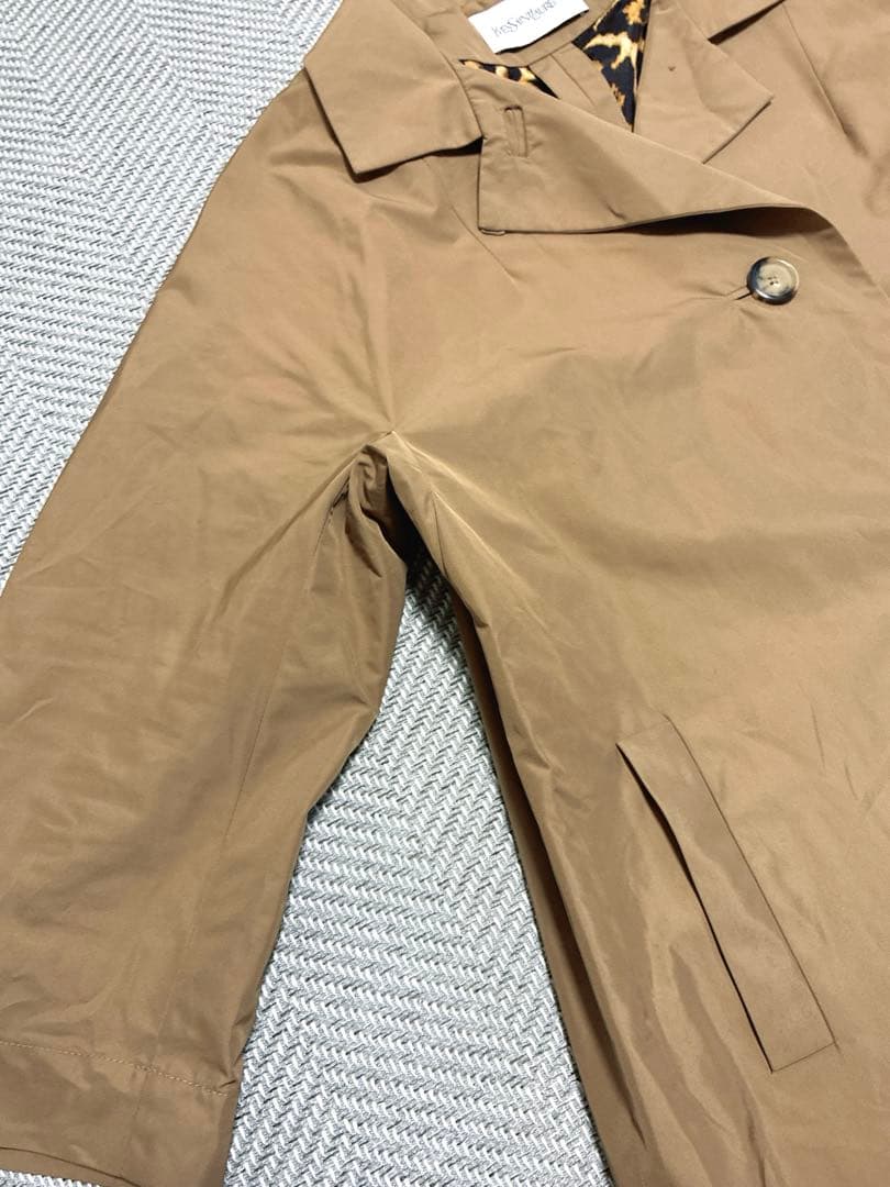 未使用品級 YSL フランス製 トレンチコート ブラウン 七分丈