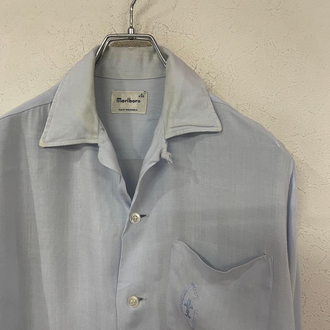 ビンテージ　50s　marlboro　オープンカラー　レーヨン　刺繍　長袖シャツ