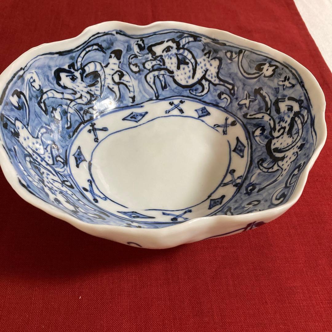 美濃焼　黒岩卓実作　呉須豹紋大鉢　銘々皿セット