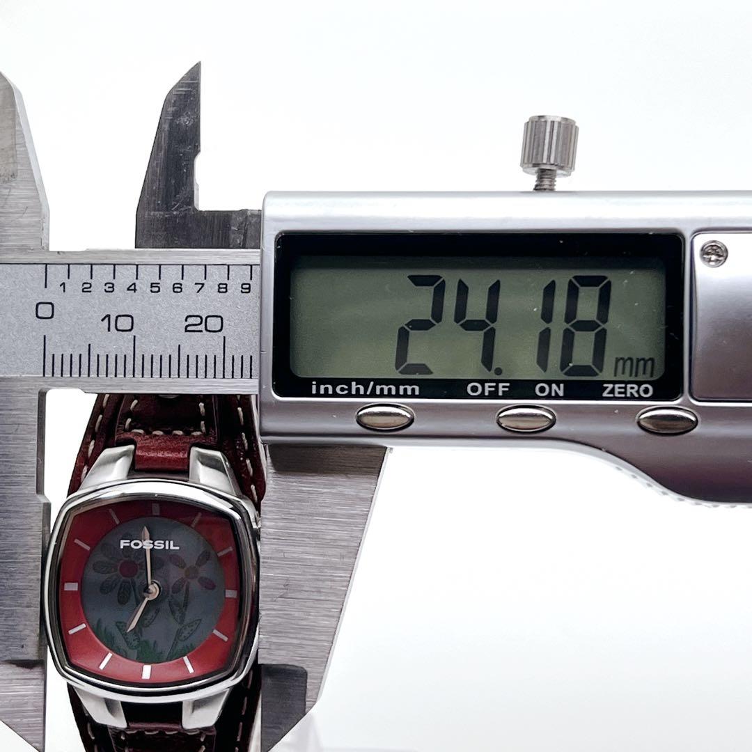 【美品】FOSSIL BIG TIC フラワー 花 腕時計 レザー 稼働品 廃盤