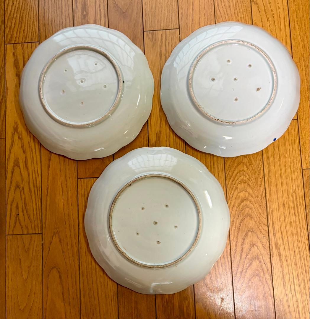 骨董品　江戸時代　古伊万里　 染付大皿　牡丹、秋海堂　3枚