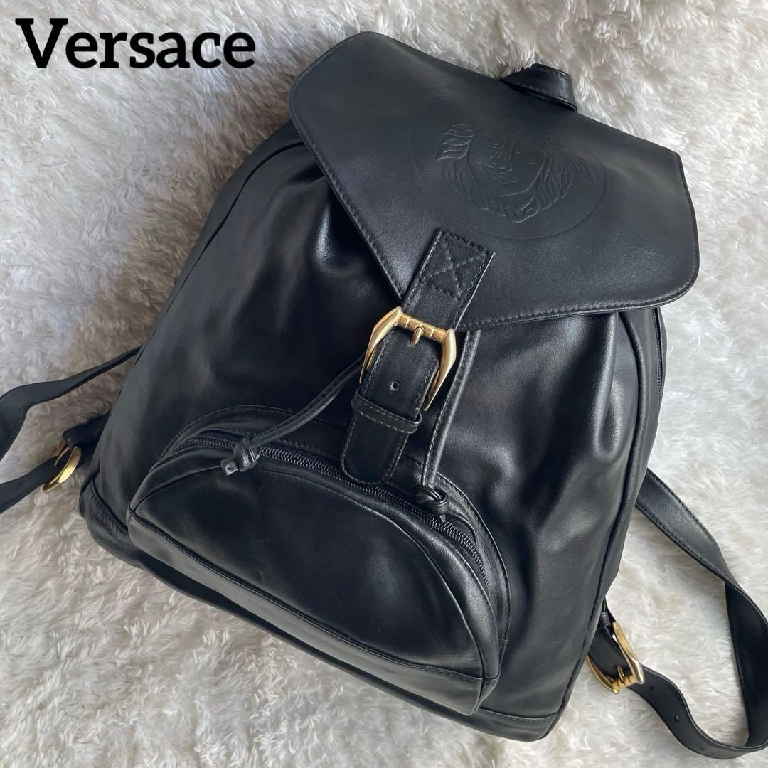 希少✨ジャンニヴェルサーチ リュック オールレザー メデューサ 巾着型 ブラック