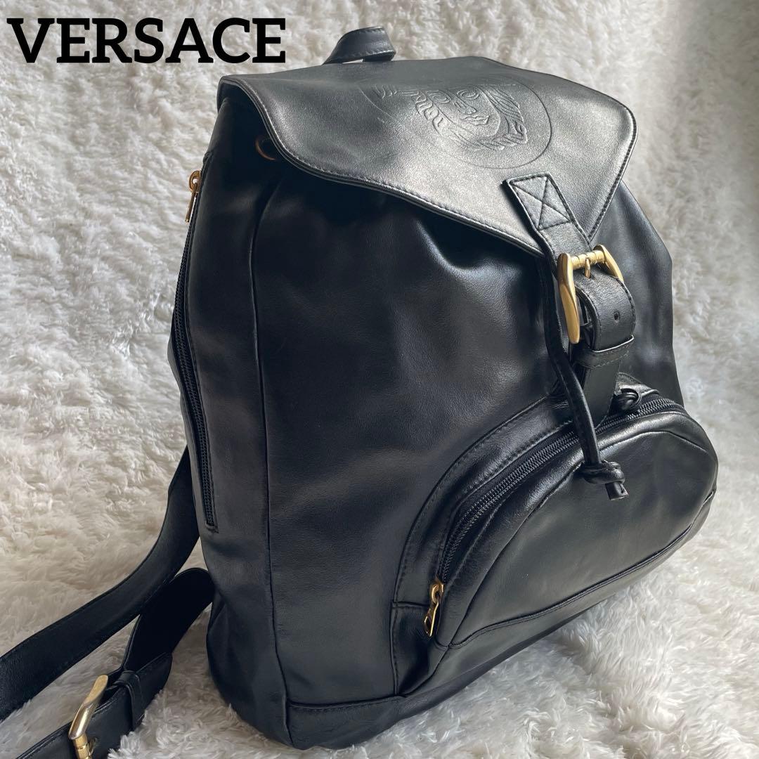 希少✨ジャンニヴェルサーチ リュック オールレザー メデューサ 巾着型 ブラック