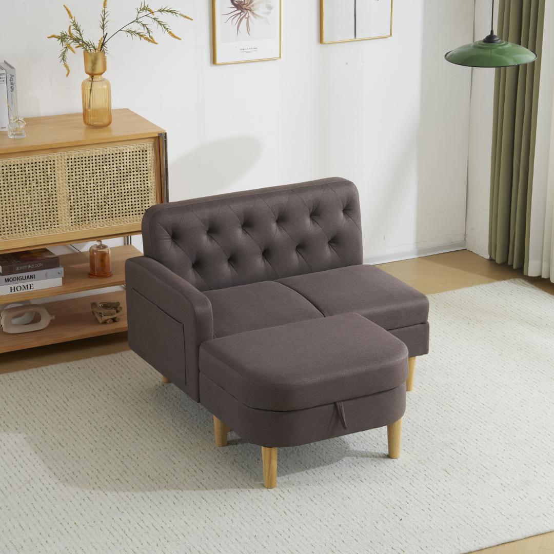 ソファ　 ソファー　カウチソファ　2人掛け オットマン付き　多機能ソファ