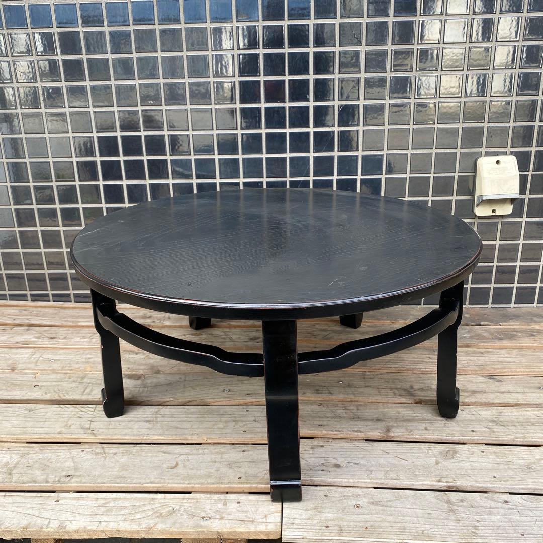 時代物 昭和レトロ 四つ脚ちゃぶ台 黒 古家具 骨董品 円卓 花台