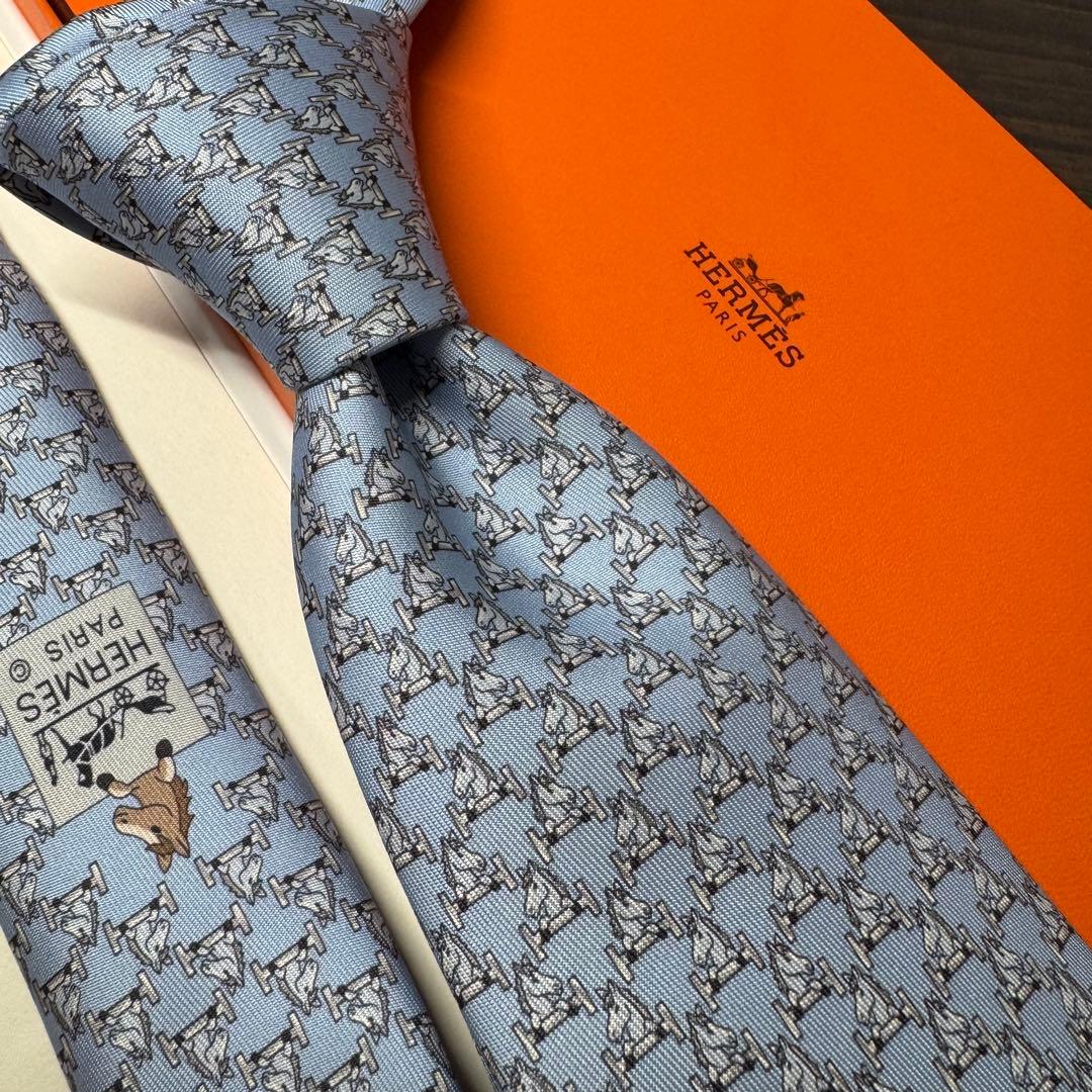 未使用 近年モデル HERMES エルメス 干支『丙午年』× Hロゴ ネクタイ
