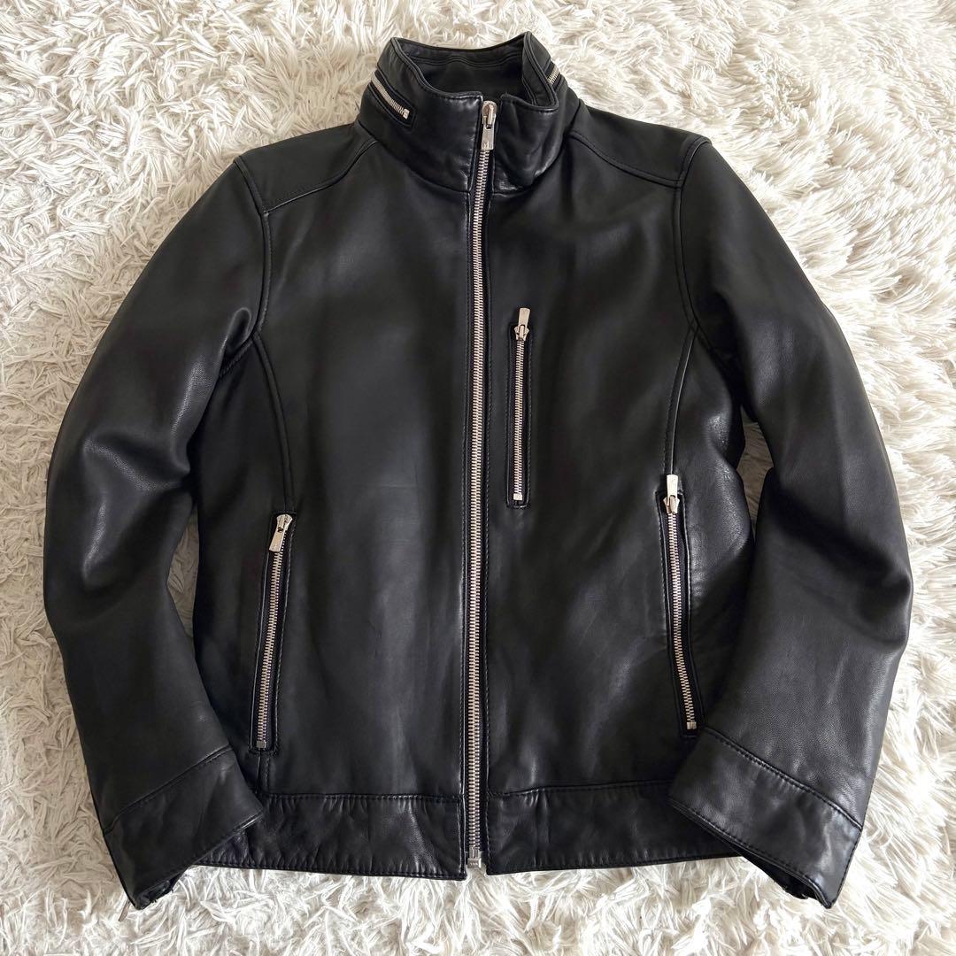 ジュンハシモト ラムレザー キルティング 中綿 シングルライダース ジャケット