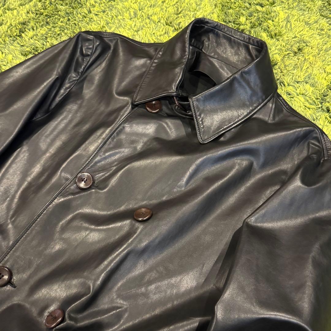 希少 ボッテガヴェネタ レザー ロングトレンチコート 一枚革 ブラック