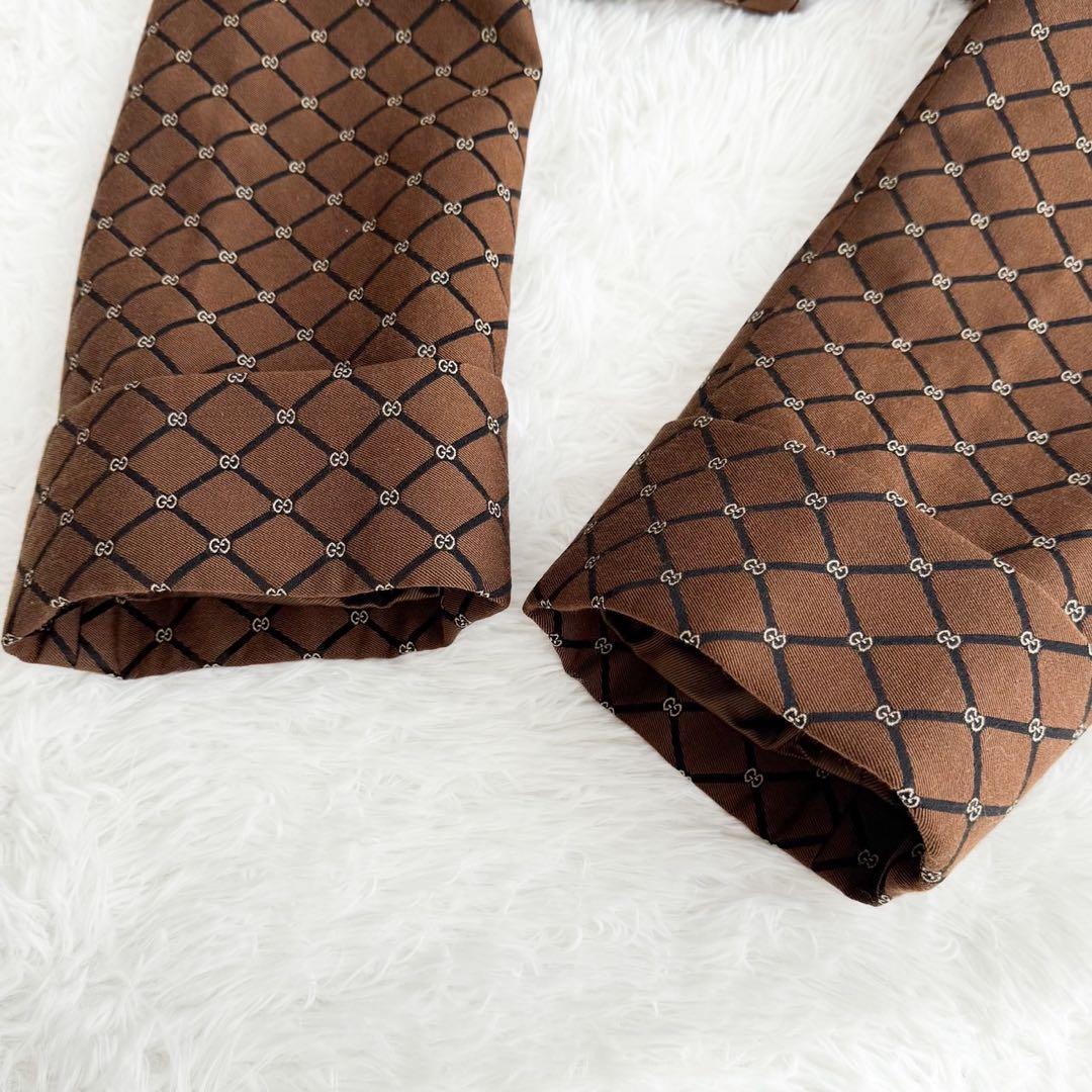 GUCCI 2020 ベルト付ロングガウンコート ウール GG柄 ブラウン 46