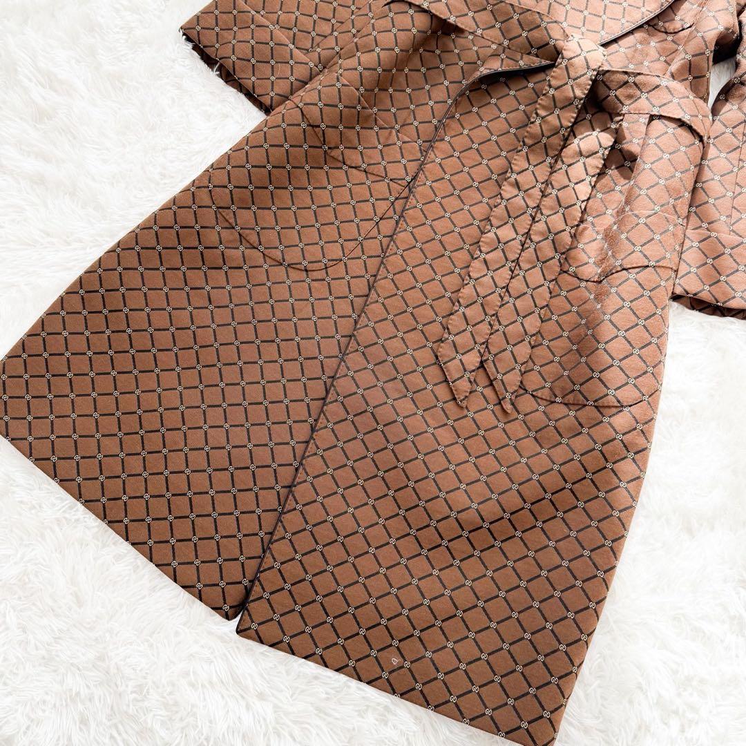 GUCCI 2020 ベルト付ロングガウンコート ウール GG柄 ブラウン 46