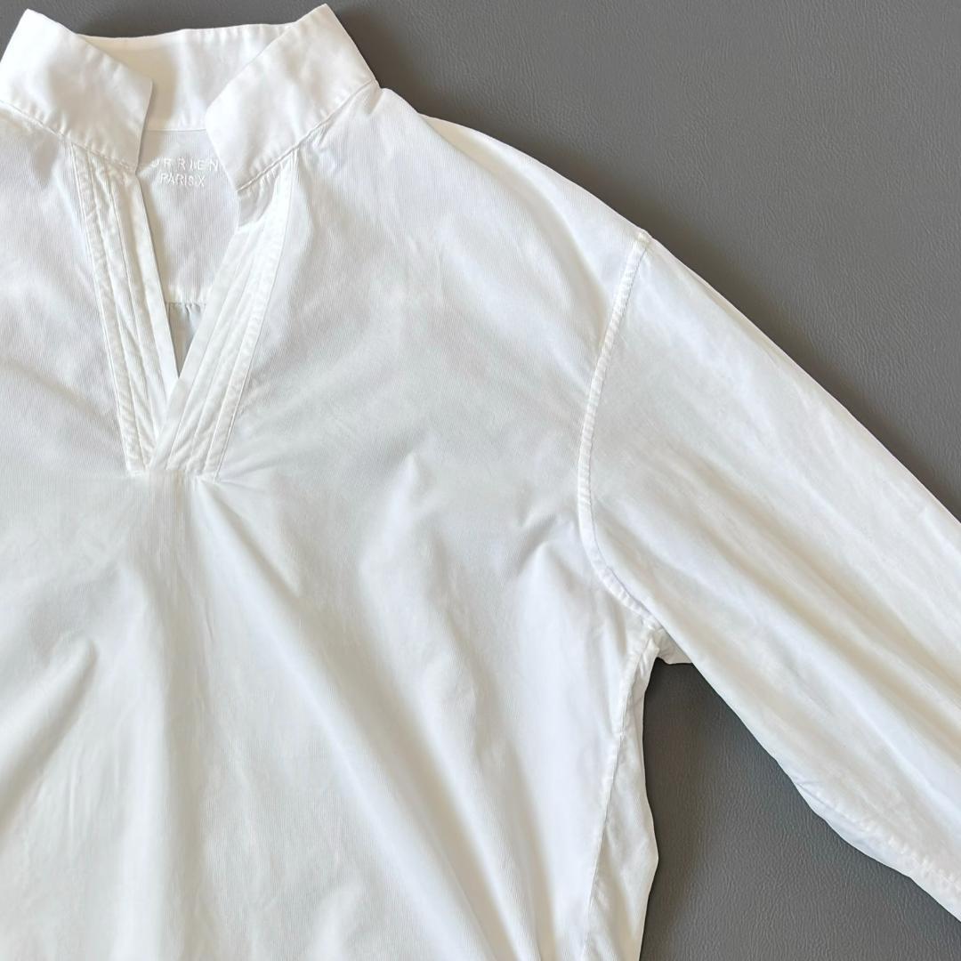 ブリエンヌパリディス スキッパーカラーシャツ 細畝コーデュロイ 白 XL tx6