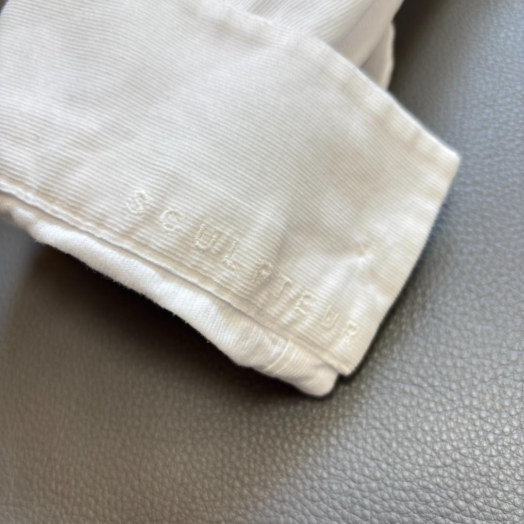 ブリエンヌパリディス スキッパーカラーシャツ 細畝コーデュロイ 白 XL tx6