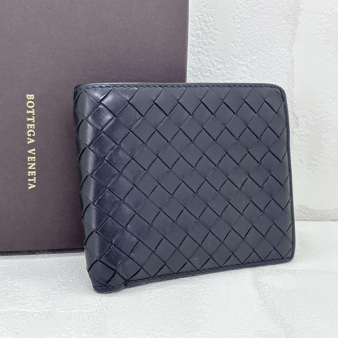 人気✨ボッテガヴェネタ 二つ折り 折財布 イントレチャート レザー ブラック
