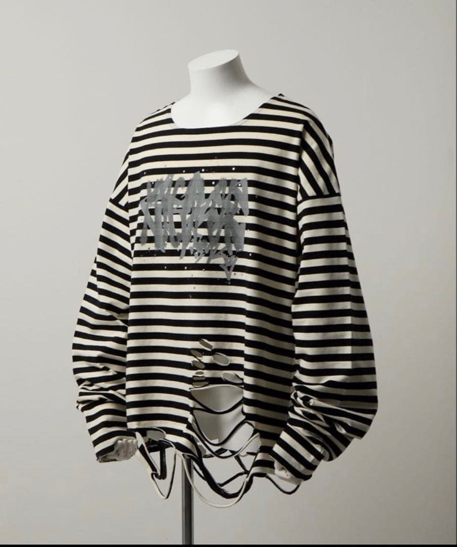 け*け様 GRANCY 総柄ラインストーングラフィックロンT ブラック ボーダー