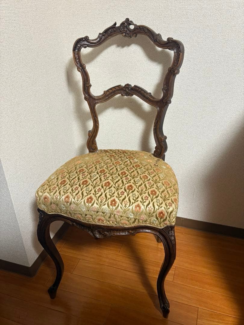 アンティーク家具 椅子 花柄チェア 木製　猫脚